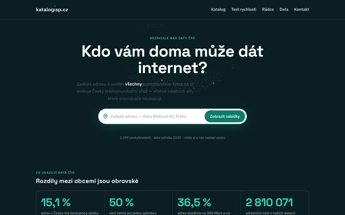 Katalog ISP – úvodní stránka na počítači