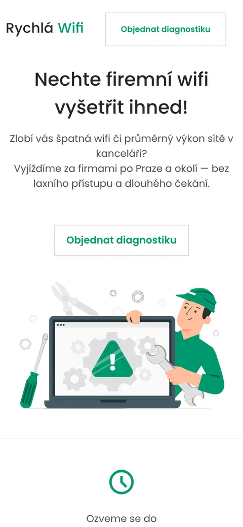 Rychlá WiFi – úvodní stránka na mobilu